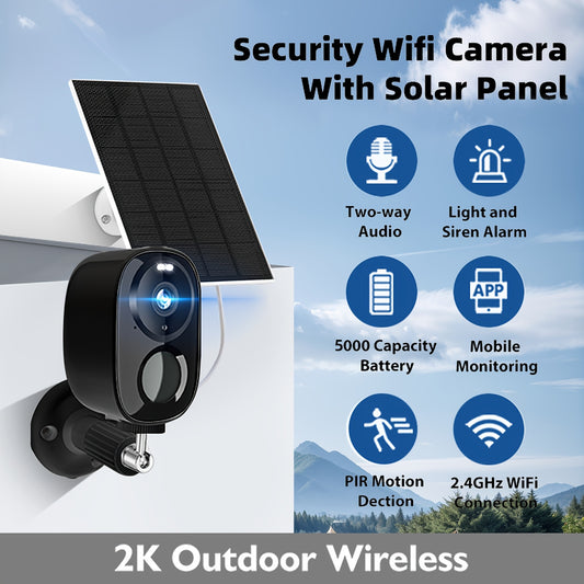 7pcs Solar Powered 2K 3MP Wireless Outdoor Security Camera System - FHD AI Motion Detection, Two-Way Audio, Color & Infrared Night Vision, Battery or USB Dual Power Supply, Lithium Battery, High Quality, Outdoor Surveillance,