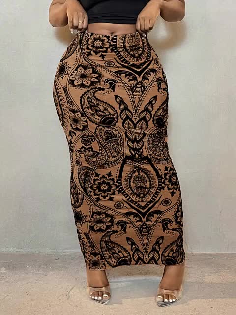 Women's Casual Long-Flowing Maxi Skirt with Intricate Floral And Geometric Print - Lightweight Mesh Fabric, Perfect for Spring/Summer/Fall, Casual Attire|Floral Print, Skirts for Women, Maxi Skirts for Women, Elegant Women's