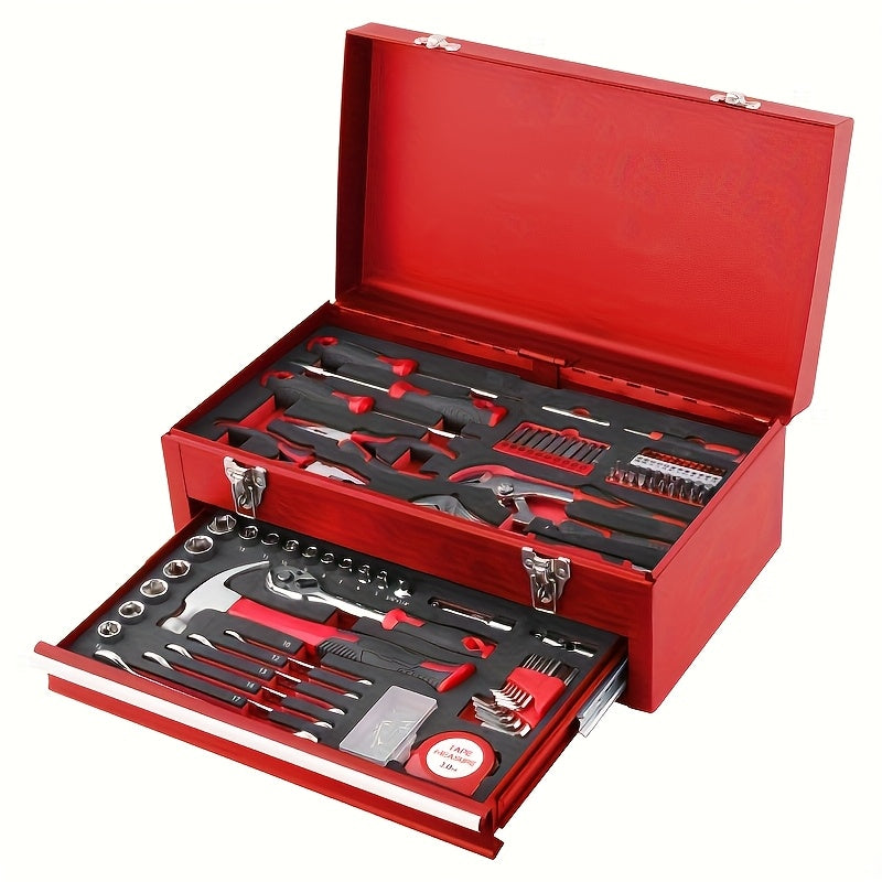 Tool Set, Car Repair Tool Set with Metal Toolbox Storage Box, Toolbox Storage Box with Drawers, Car Portable Iron Toolbox, Hand Tool Set, - Perfect for Maintenance Workers, Father's Day, Valentine's Day Gifts
