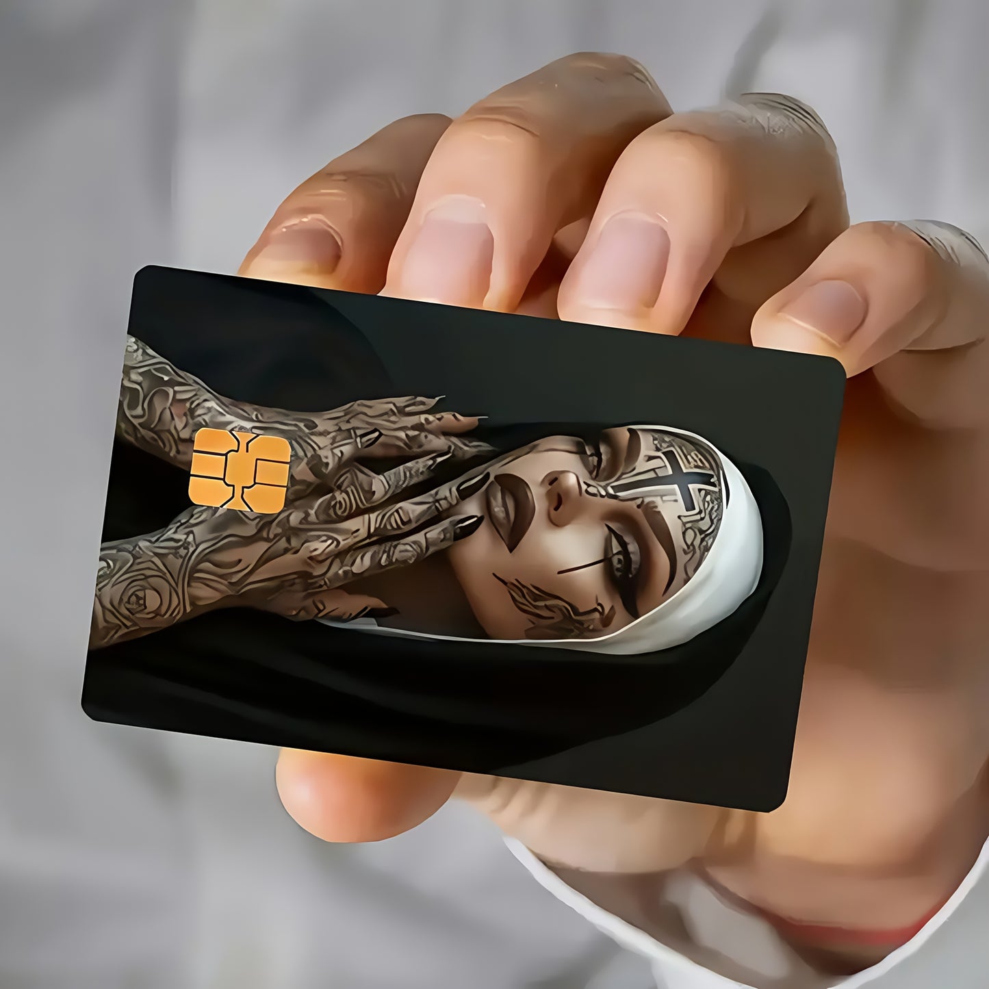 Elegant Nun-Themed Ultra-Thin Non-Residue PVC Sticker - Scratch-Resistant & Anti-Slip, High-Quality Vinyl Decal for Credit Cards, Bank Cards, Debit Cards, Passports, Key Cards