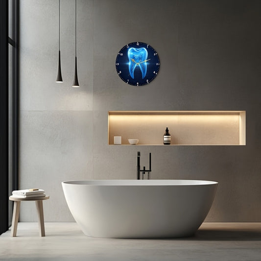 1pc Tooth X-ray Perspective Creative Glass Wall Clock, 11.81-inch Silent Quartz Movement, Non-Luminous Tempered Glass, Tooth Perspective Design, Battery Powered (AA Not Included), Soft Glow Effect, Ideal for Home Decor, Clini