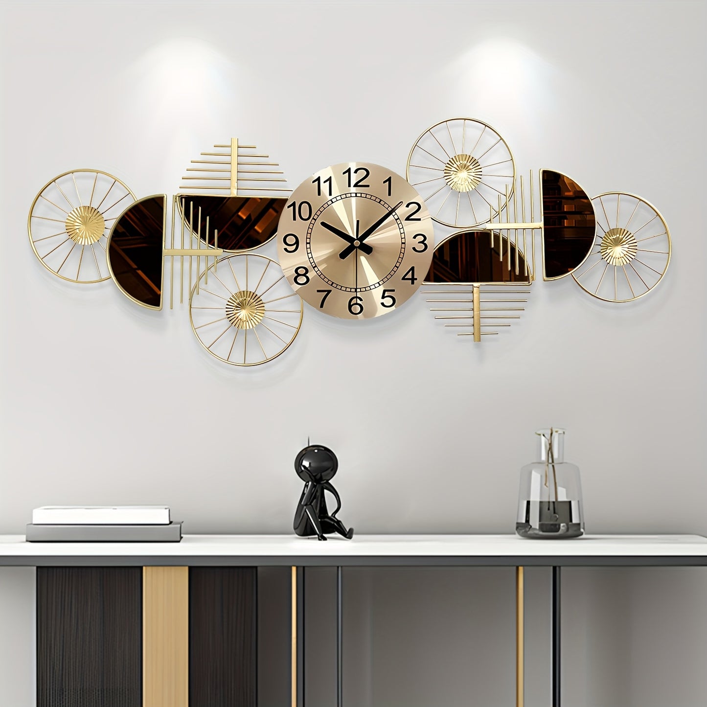 39 X 16 Inch Large Metal Wall Clock Decorative 3D Metal Wall Art Clock For Living Room Bedroom Creative Modern Big Wall Clock Decor Silent No-Ticking - Perfect Gift For Housewarming & Home Decor Enthusiasts