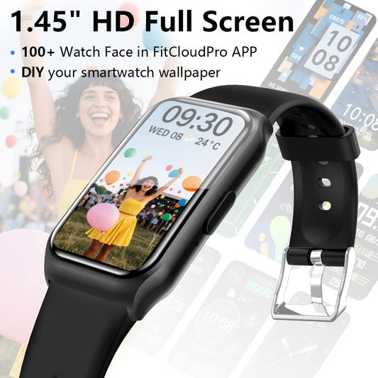 2025 New Smart Bracelet for Phone & for Android - 1.45inch Full Touch Screen, Call/Message Notifications, Music Control, Fitness Tracker with 100+ Sports Modes, Pedometer | Alarm | weather, Silicone Band - Perfect Gift for Me