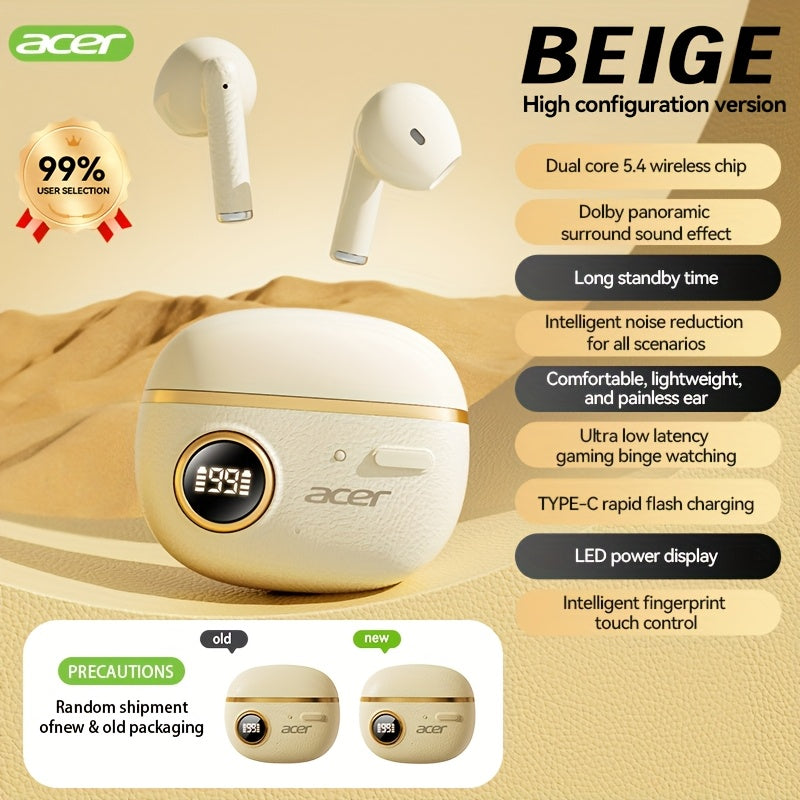 ACER TWS Wireless Earbuds with Deep Bass Stereo + Call Noise Cancellation, Long-Lasting Comfort, HIFI Sound, Lightweight Touch Design, Classic Retro Style, Non-Painful Wear for Sports, Running, Learning, Business, Music - Chr