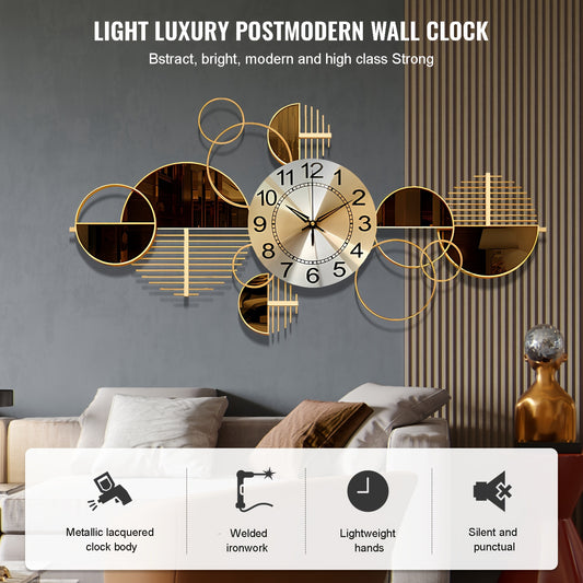 Metal Wall Clock Decorative 3D Metal Wall Art Clock For Living Room Bedroom Creative Modern Big Wall Clock Decor With Silent No-Ticking 31 X 17 Inch