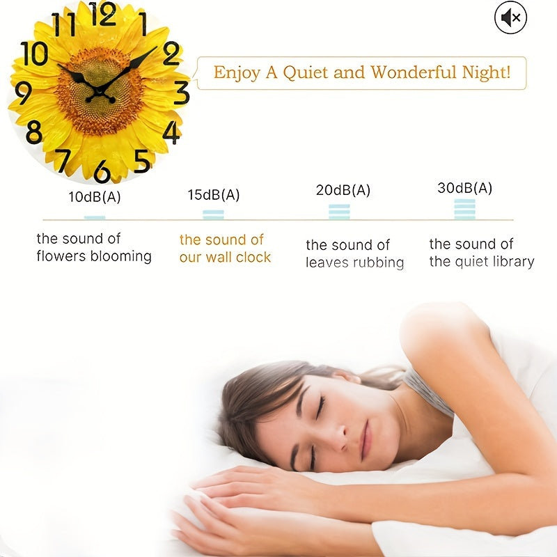 JFHT Large Sunflower Wall Clock - Silent Non-Ticking Modern Farmhouse Decor with Black Hands & Yellow Face, Easy-to-Read Large Numerals, Wood Round Clock for Living Room, Kitchen, Bedroom - (AA Battery Not Included) - Vibrant