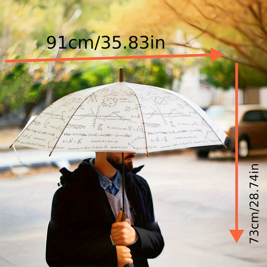 Math Equation Themed Auto Open/Close Long Handle Umbrella - 8-Rib Compact Foldable Design, Minimalist Black & White Pattern for Commuting, Daily Use & Gifts (Unisex), Lightweight Small Automatic Unbrella, Commuting Accessory,