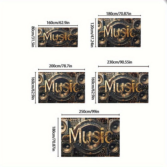 Stylish Music Decor - Music-Themed DJ-Inspired - Large Rectangular Mat with Sound Wave & Speaker Design - Heavyweight 850gsm Mat - 5mm Thick Non-Slip Backing - Machine Washable - Black & Golden Music Note Floor Mat - For Livi
