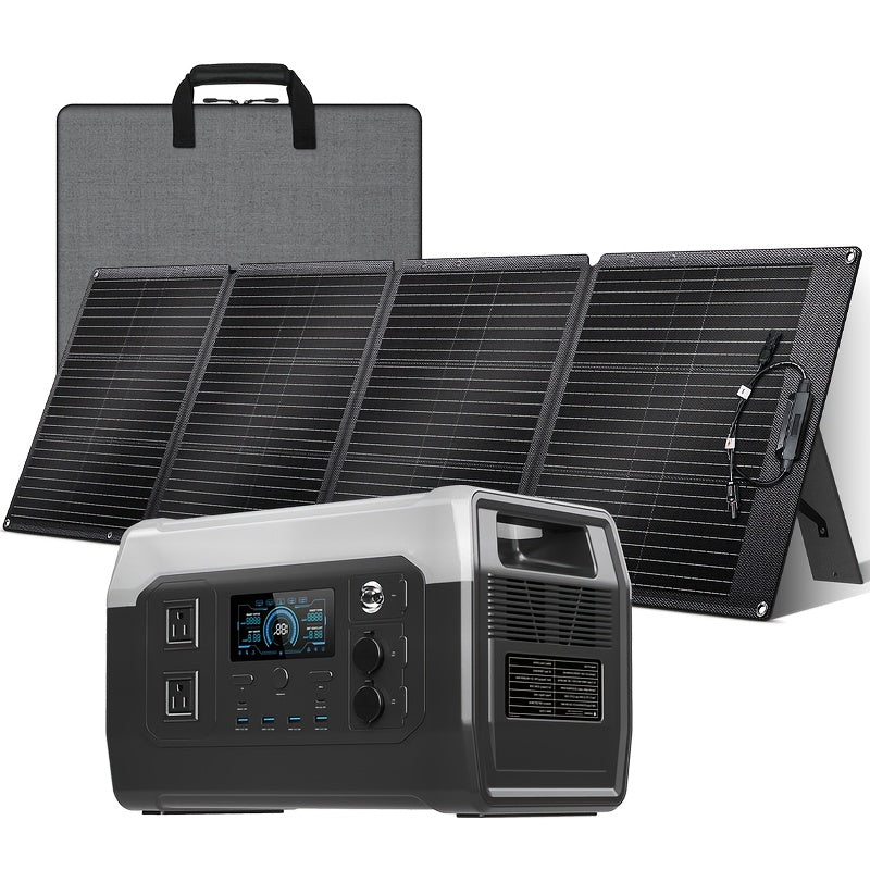 10pcs Adapter 100W/200W Solar Panel|1600W 1024Wh Power Station, LiFePO4 Battery UPS, Supports Series/parallel Connection, Widely Used In Solar Home Systems, 110V AC Socket And Multi-output LED Light, Suitable for Family Campi
