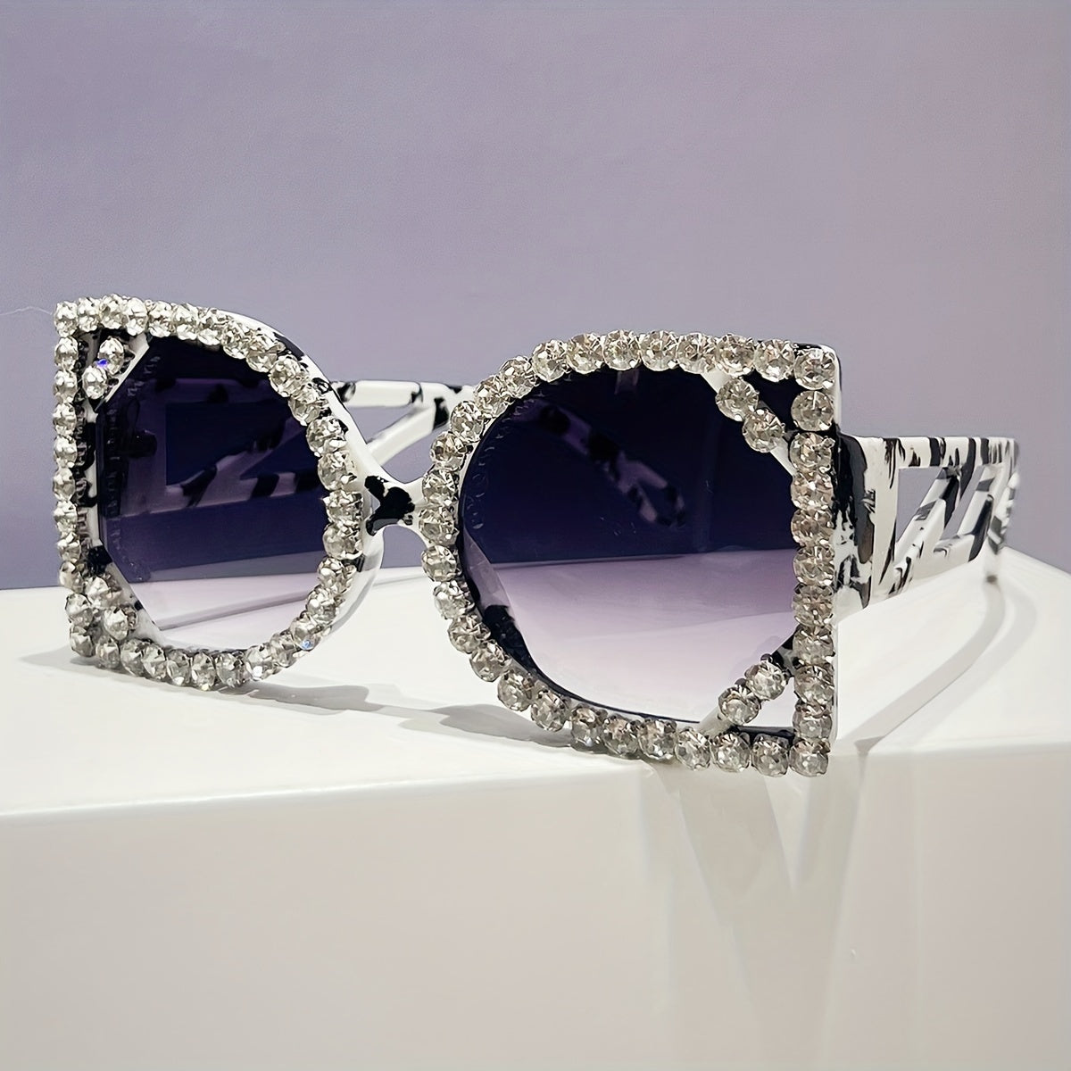 Oversized Square Luxury Rhinestone Fashion Party Photo Glasses for Women - Sparkling Light Blocking & -Eye Strain, Wide Frame Statement Glasses for Night, Prom, New Year'S Eve, Photo Shoots - Stylish Party