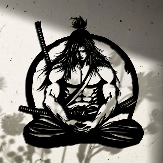One Samurai metal wall art decoration, 15.74x14.76 inches - detailed sword-wielding warrior design, suitable for home, courtyard, balcony - perfect gift for new homes, weddings, Mother's Day, Father's Day, samurai decoration