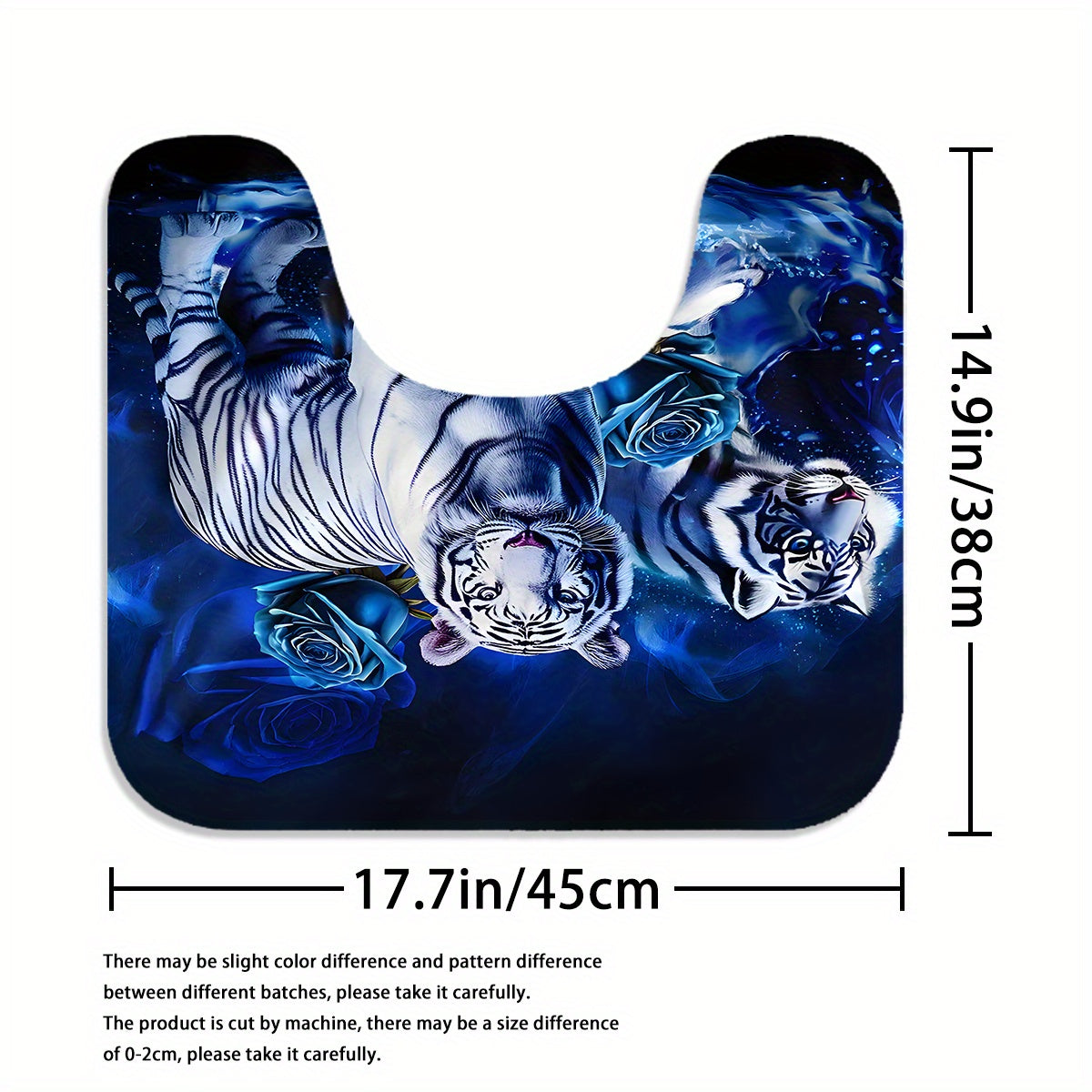 4pcs White Tiger & Blue Rose Bathroom Set - Wet/Dry Shower Curtain System with Non-Slip Mats, Toilet Lid Cover & U-Shaped Mat, 12 Hooks - Luxury Animal Print Bath Decor (Machine Washable, All-Season Use)