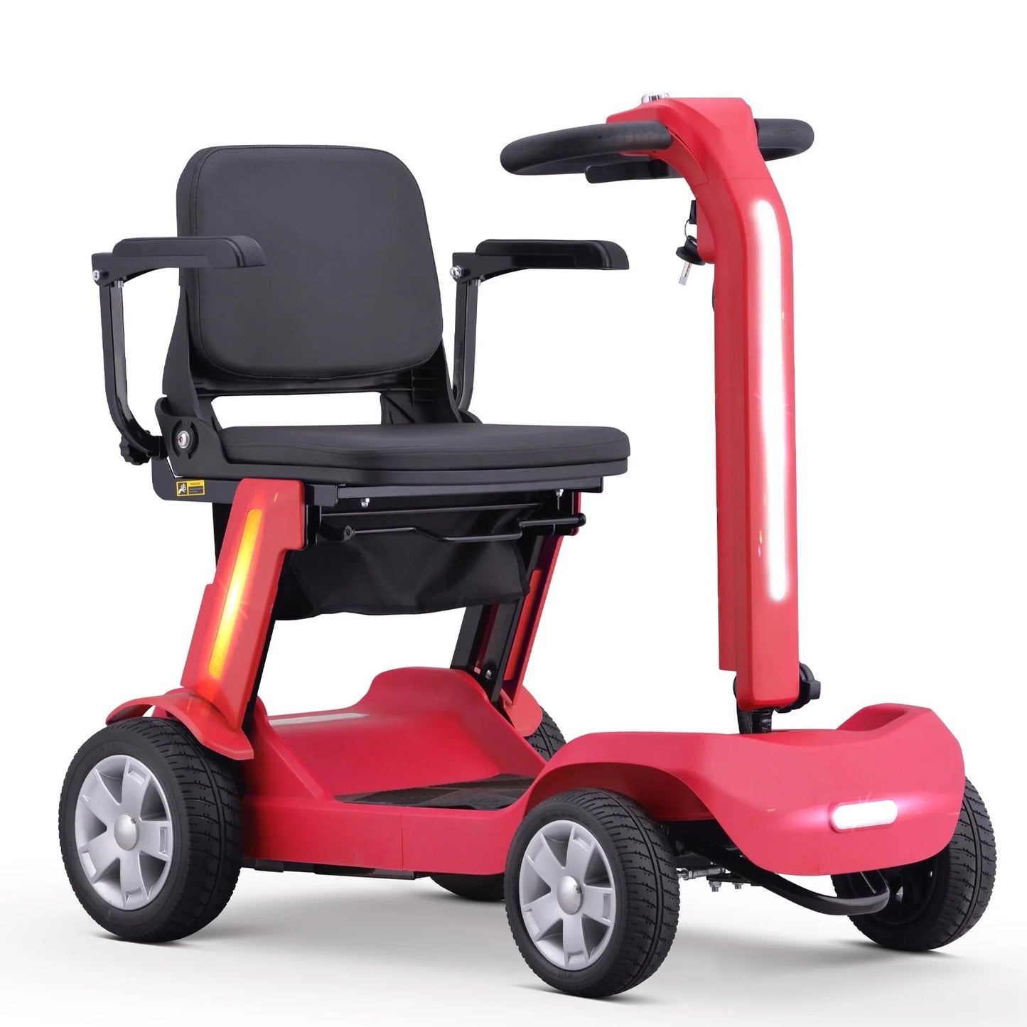 Foldable Mobility Scooter for Adults & Senior, 4 Wheels Powered Device for Travel,with an LED light strip, storage bag, and charger. No assembly required.with a 300-watt motor,a reclining seat, a 300-pound load capacity, and
