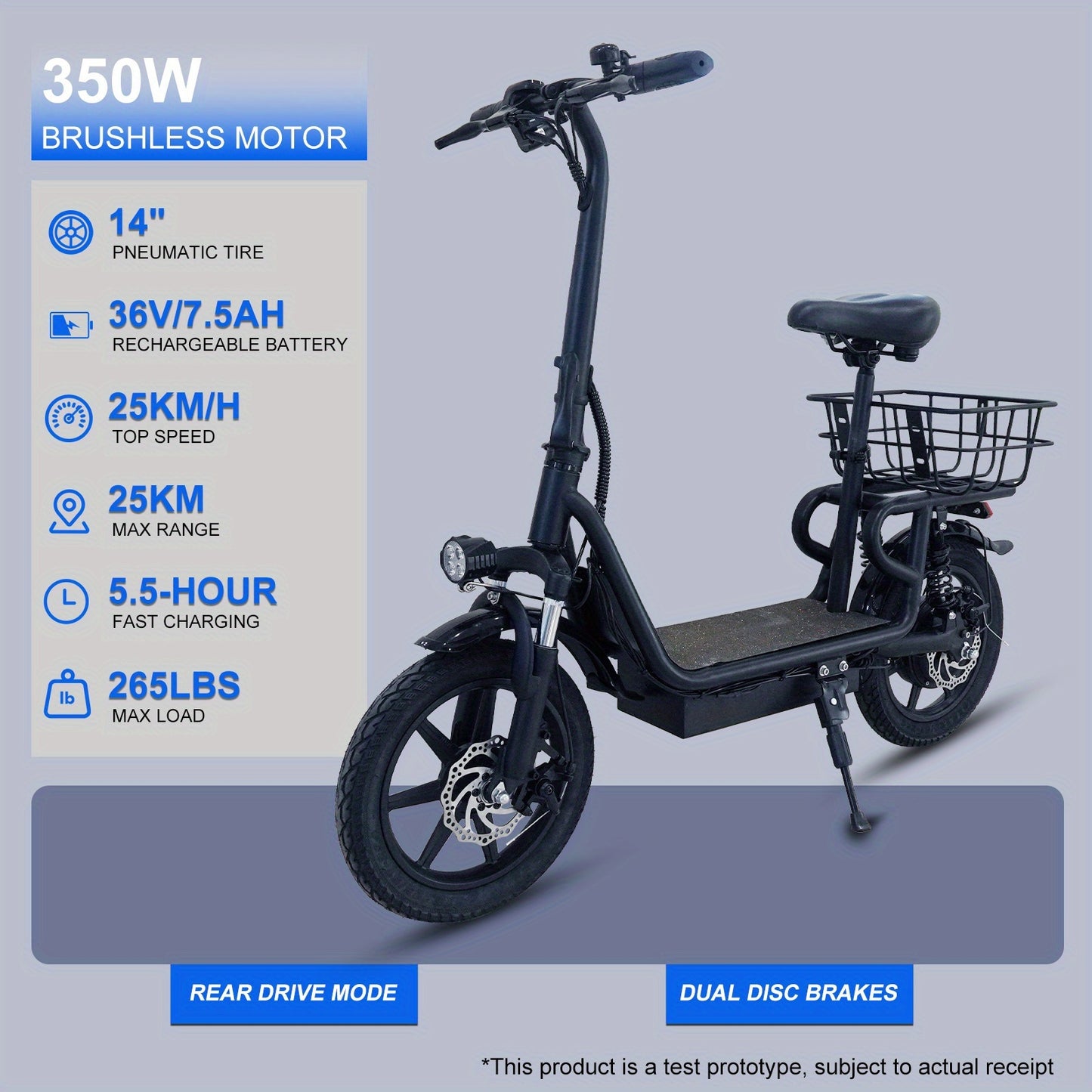 Folding Electric Scooter - 350W Motor, Portable Electric Scooter for Urban Use, 6AH/7.5AH Lithium Batteries, 25km Range & 25km/h Top Speed, 12"/14" Inflatable Tires, Front/Rear Disc Brakes+ Rear E-Brake, 264.55LB Max Load, Su