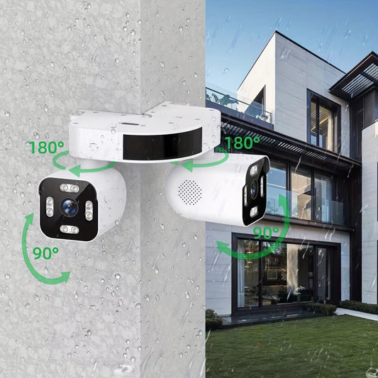 8MP Smart Wireless Wifi Security Camera Indoor, Dual Lens PTZ Surveillance Cameras Inside, 360° Panoramic View External Corner Mount With Double Bullet Cam, Full Color Night Vision, Smart AI Motion Detection, Sound & Motion