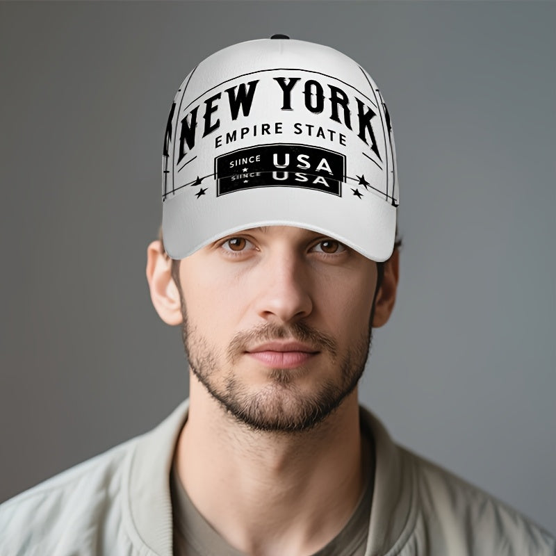 1pc 2D NewYorkBadge Print Baseball Cap - Polyester Adjustable Snapback with Full-Body Vibrant Design, Ideal for Outdoor Sports, Running & Casual Streetwear.