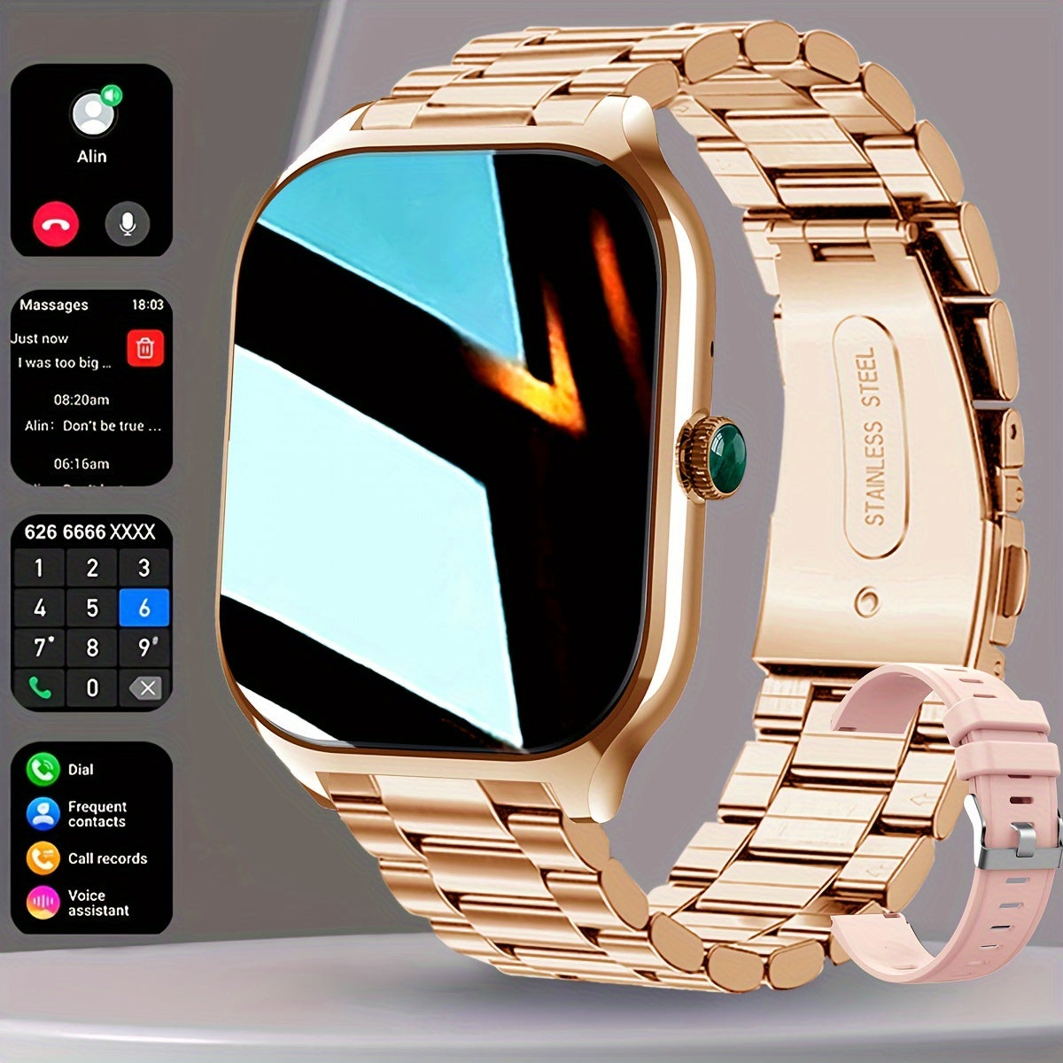 1pc Coiusor Smart Watch for Men & Women - Elegant Golden-Tone Stainless Steel, 2.01" HD Display, Wireless Calls, USB Rechargeable, Wireless 5.2, Sports Modes, Pedometer, Message Notifications, Compatible with iPhone/Android