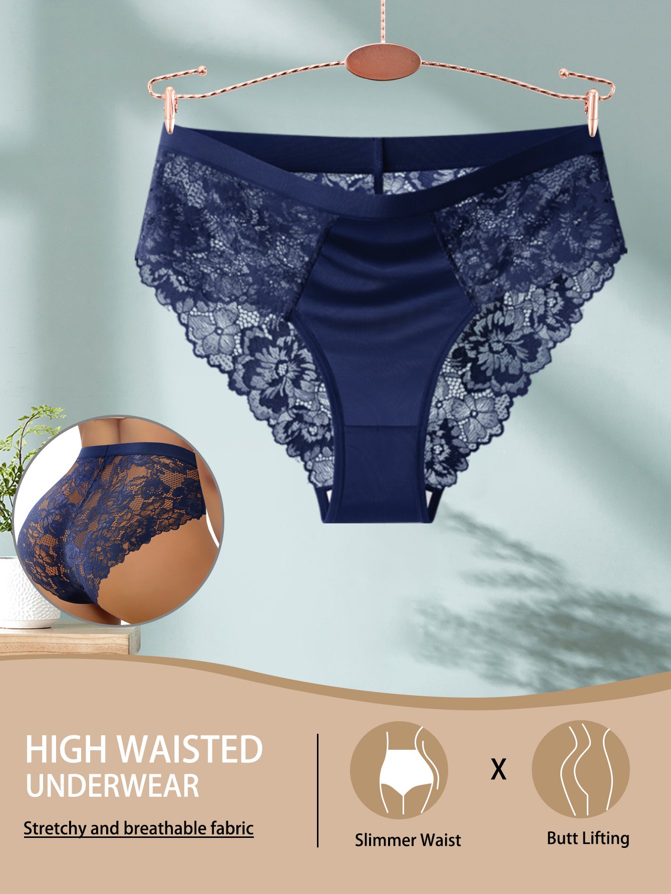 5pcs QUASTI Women'S Solid Color Lace Edge Panties | Simple and Fashionable, Comfortable and Soft, Elegant Style, Semi-Transparent Triangle Design, Suitable for Couple Dates and Everyday Outings