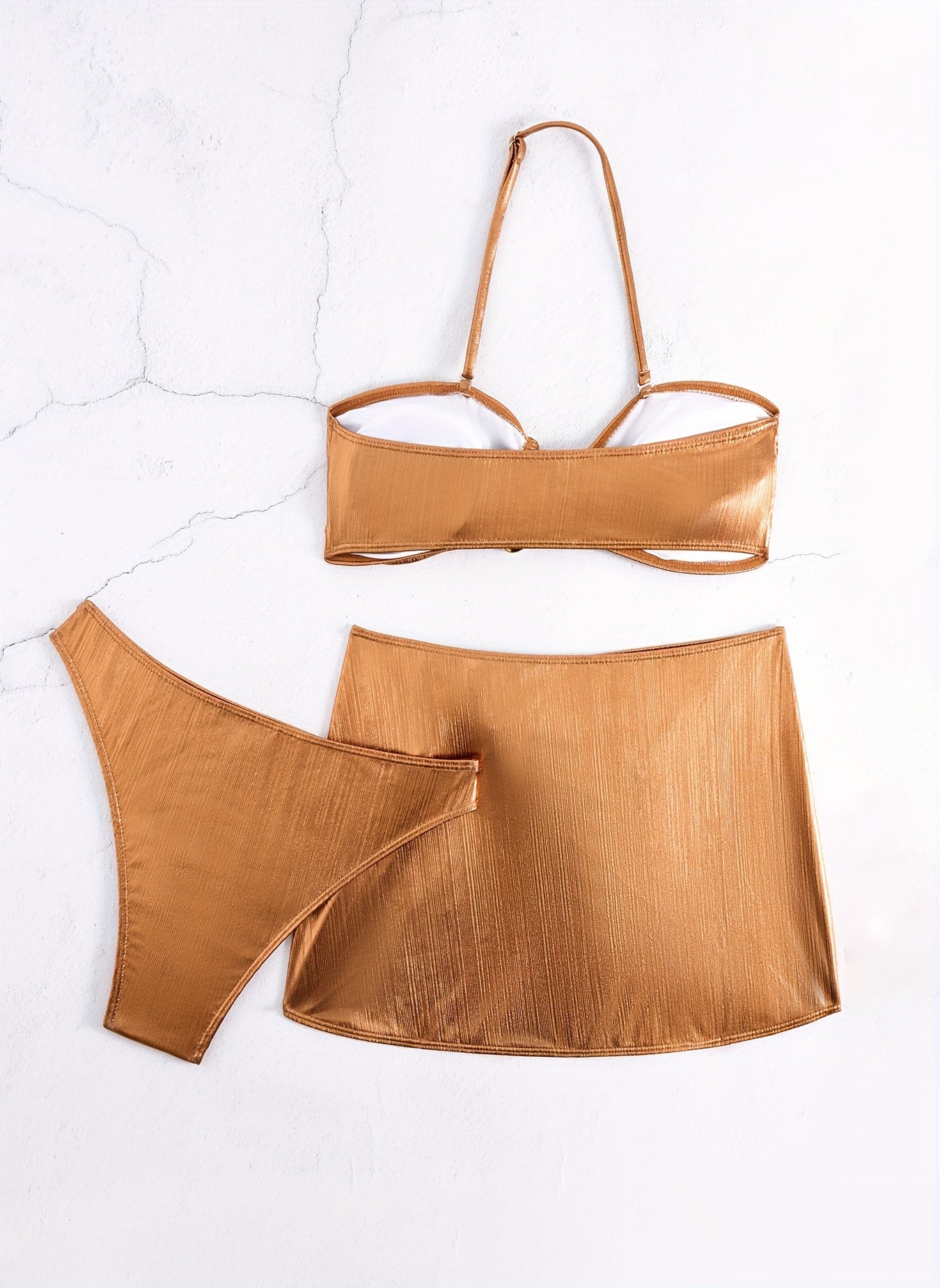 (110) Women's Stylish And Sexy Bronze-Colored Bikini Swimsuit Set of Three