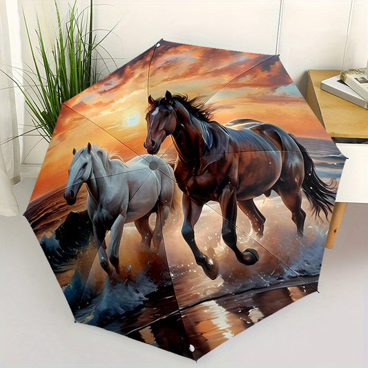 Two horses Folding automatic umbrella 8 frames automatic umbrella suitable for travel and daily use Christmas Halloween gift choice