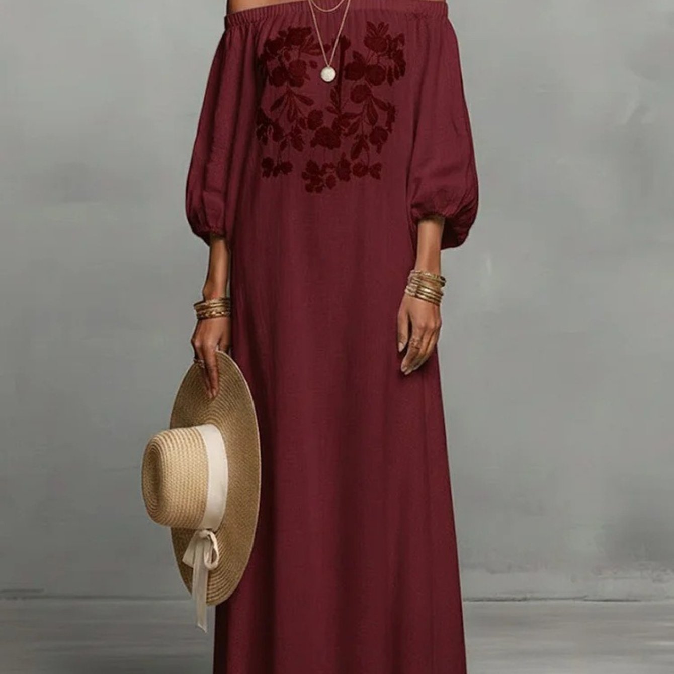 2026 Elegant Floral Off-Shoulder Long Vacation Dress
