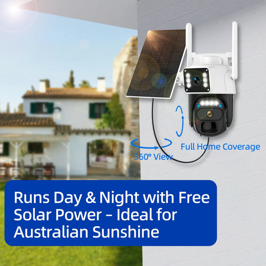 5pcs Hawkray Solar-Powered Wireless Outdoor Security Cameras, 2K HD 360° PTZ, 10X Zoom, Two-Way Audio, Spotlight Siren & PIR Motion Detection, Solar Panel Included, App-Controlled For Home/Office,.