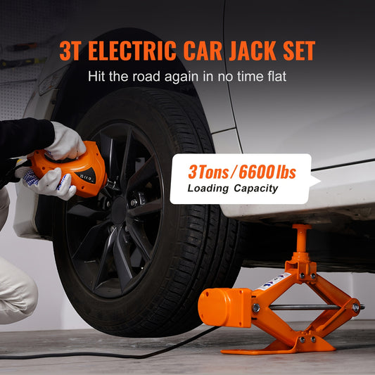 Happybuy Powered Vehicle Lift, 3 Tons/6600 Lbs Scissor Lift with Electric Torque Wrench, 12V Vehicle Lift with Twin Saddles And Remote Operation, Compact Auto Lift for Sedan, Truck Tire Replacement