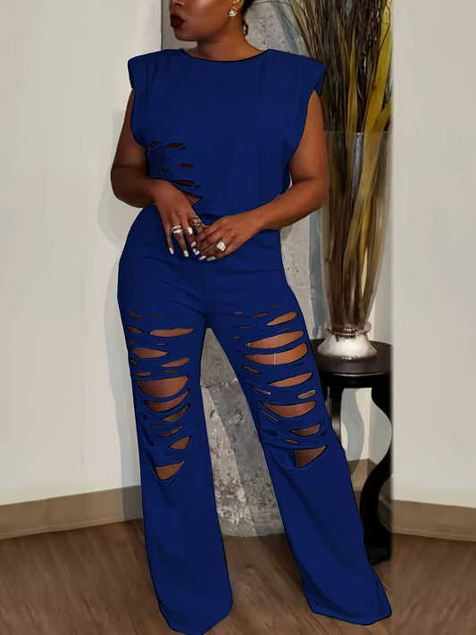 Distressed Burnt-Out Set - Women's Sleeveless Sweatshirt and Pants