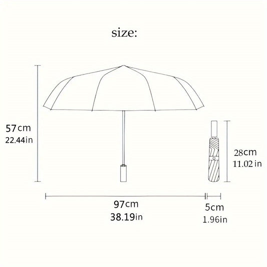 1pc, green textured pattern umbrella - automatic opening and closing, sturdy iron frame, portable folding design, suitable for men and women in all seasons, outdoor umbrella for travel, office, formal occasions.