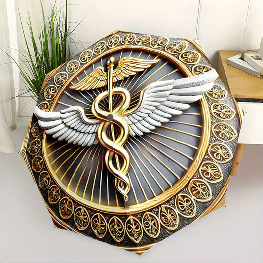 Automatic Folding Umbrella with Caduceus Symbol (Wings & Snakes) - Automatic Open/Close, Compact Travel Umbrella, Elegant Golden/Black Medical Design for Doctors, Nurses, Pharmacists - Birthday/Christmas Gift Idea, Outdoor Ac
