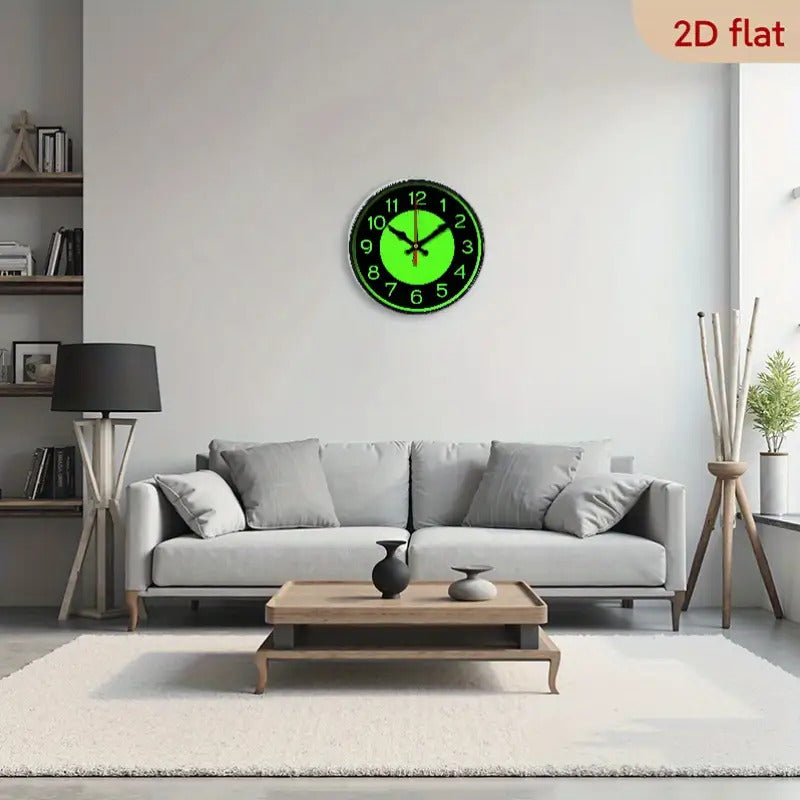 12 Inch Neon Green Glow-in-the-Dark Wall Clock - Retro Modern Minimalist Design with Large Easy-to-Read Numbers, Silent Non-Ticking Battery Operated, Wood Frame & Hands - Ideal for Living Room, Bedroom, Kitchen, Office - AA B