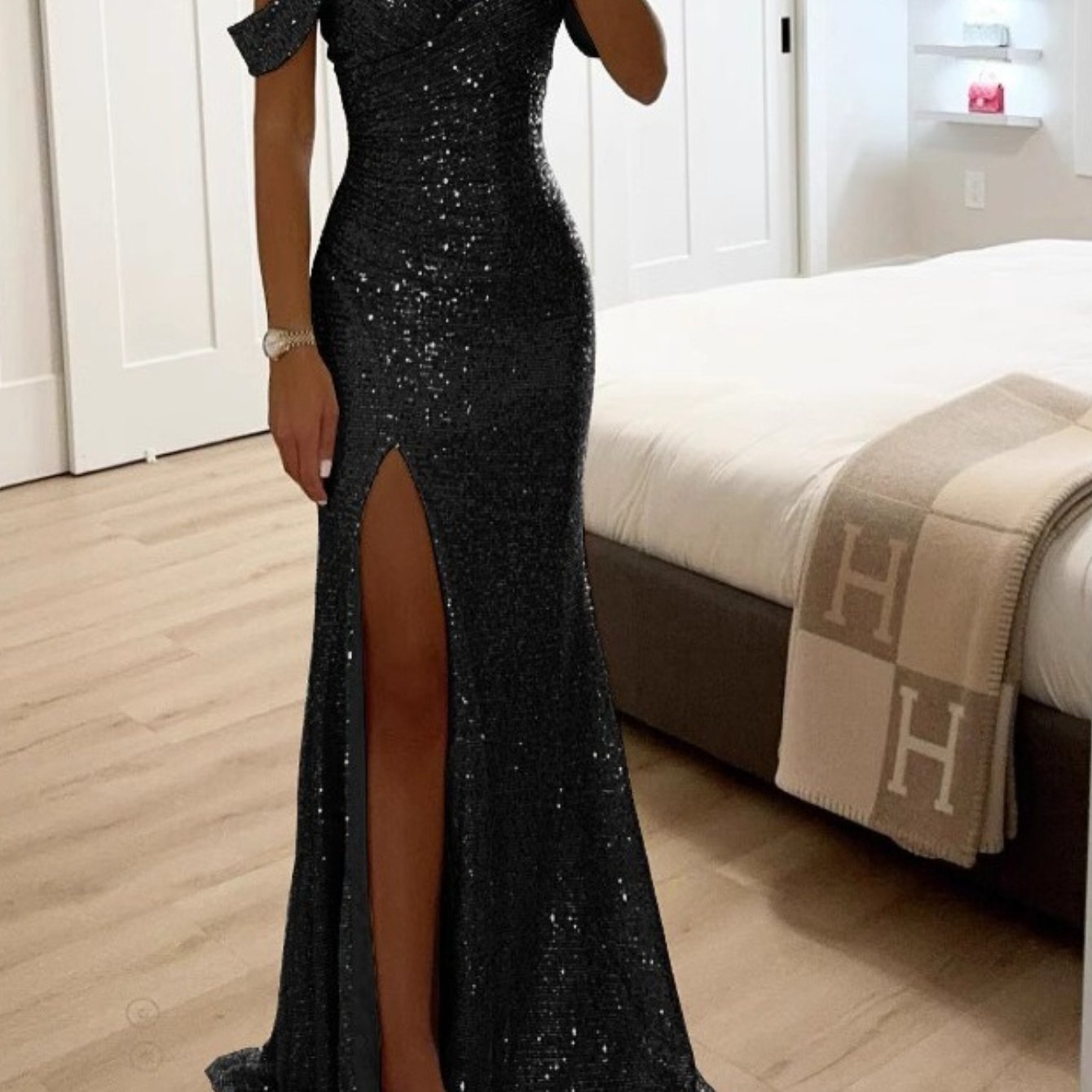European And Spring And Autumn New Suspender Sequined Split INS Casual Loose Party Dress