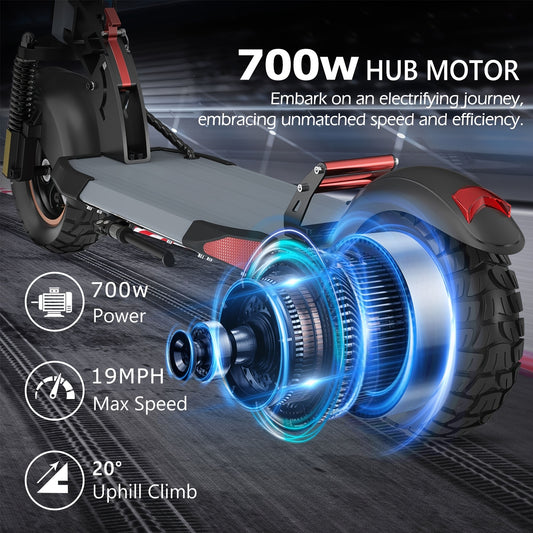 Electric Scooter 10"Off-Road Tires, 700W Motor, 32Km/H Fast Electric Scooter, Up to 25-35Km Range Offroad Electric Scooter for Adults, Commuting, Foldable Electric Scooter Halloween, Christmas Gifts