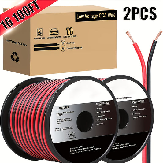 100Ft 16Awg Copper Clad Aluminum Wire | 16/2 Gauge Red Black Cca Electrical Cable, 2 Conductor Parallel, 12V/24V Dc Flexible Extension Cords For Car Audio Radio Speaker Amplifier | Brand: Nilight