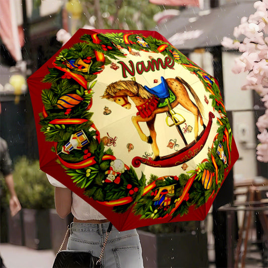 Christmas atmosphere Inspiration automatic umbrella customizable name personalized, durable design automatic folding umbrella portable commuter travel umbrella special holiday birthday commemorative gift