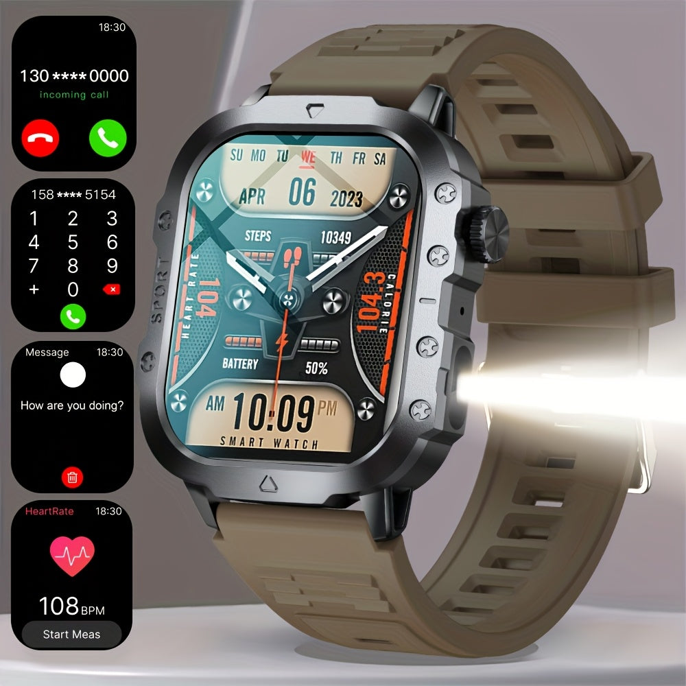 GWENLAND New Smart Watch with 2.01 Large Screen, LED Flashlight, Outdoor Sports Watch, Altimeter, Barometer, 100+ Sports Modes, Multimedia Information Viewing, Weather Checker, Pedometer, Fitness Tracker, Perfect Gift for Fes