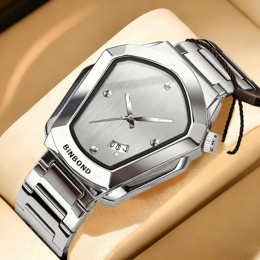 Men's Minimalist Modern Watch with Irregular Dial - Analog Quartz Wristwatch, Calendar Function, - Watch for Business & Casual Attire, Durable Elegant Timepiece for