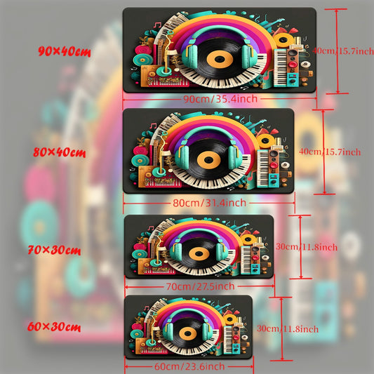 1pc XXL Music Headphones & DJ-Themed Gaming Desk - Non-Slip Rubber Base Large Computer Mouse Pad with Vinyl Record, Sound Mixer & DJ Equipment Design for Office, PC, Laptop - Ideal for Musicians & Audio Engineers
