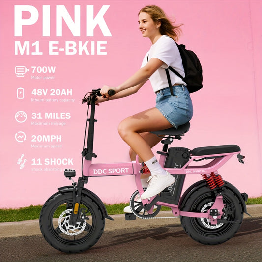 M1 Electric Bike for Adults, 700w PeaK Brushless Motor, 3-Step Foldable Bicycle Compact Ebike with 48V/20Ah Removable Battery, 32 Miles Range & 20MPH SPEED, Urban Commuting, 25°Uphill Slope, 14" All-Purpose Tires, LCD Mileag