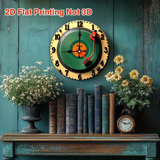 10-inch Vintage Record Player Wall Clock - Retro Vinyl Design Silent Quartz Movement, Artificial Wood Battery-Powered (AA Not Included) - Home, Coffee Shop & Holiday Decor for Halloween Christmas, Vintage Wall Clock, Home Dec