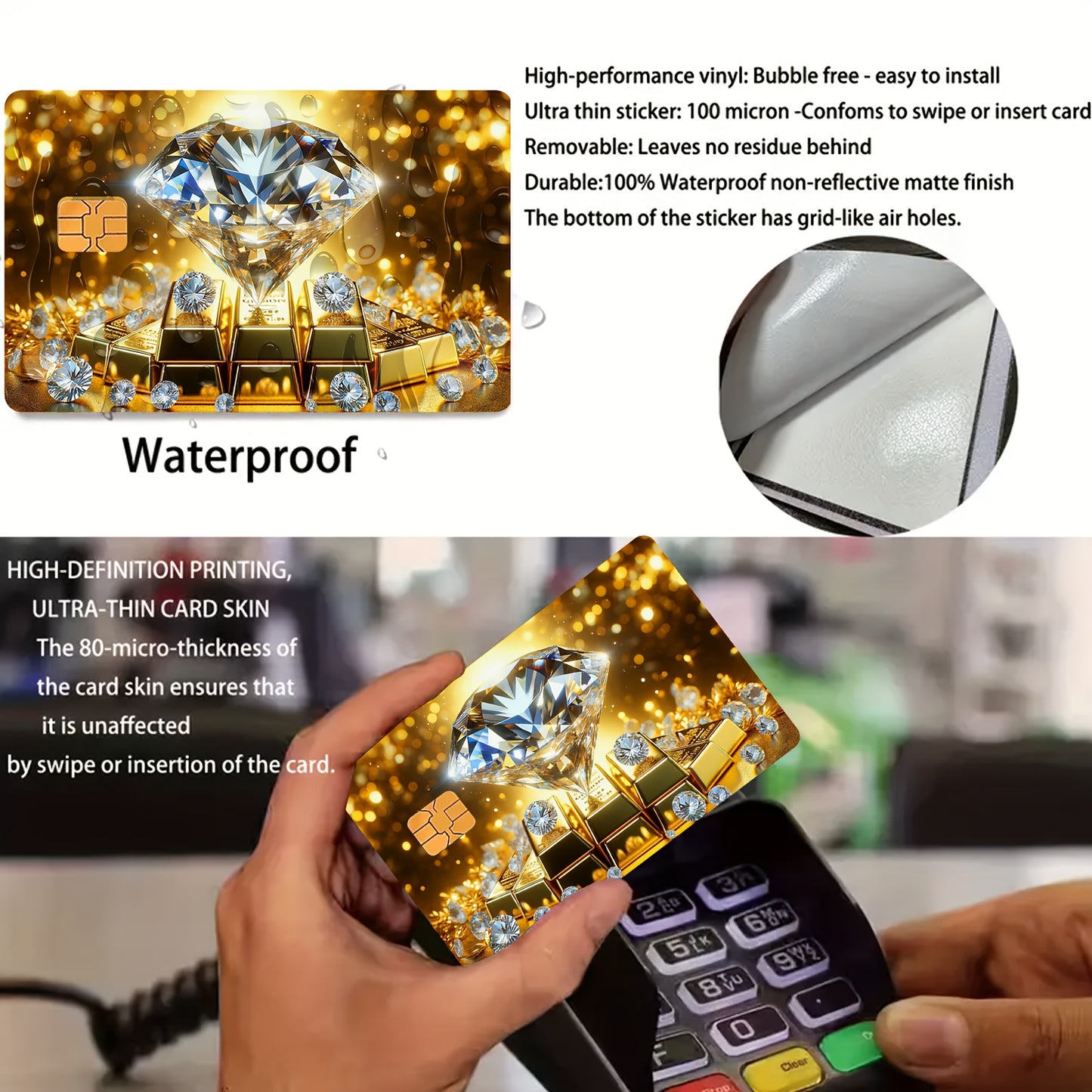 1pc of 4 sheets " and Golden Bar" fun credit card ultra-thin vinyl Light Beige stickers, suitable for credit cards, debit cards, transit cards, key cards. bank card protection with ultra-thin, High Quality, scratch-resistant,