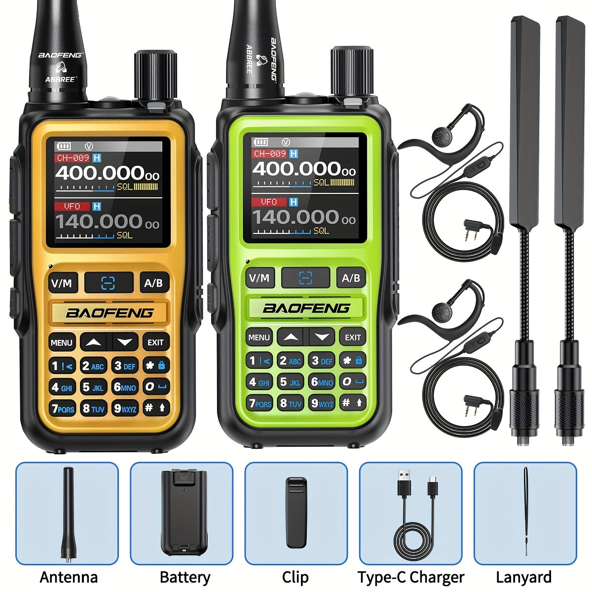 2-Pack Baofeng UV-5R Mini Ham Radio Two-Way Walkie Talkies with NOAA Weather Alerts, Dual PTT, APP Programming & Frequency Copy (999 CH) | USB-C Charging, VHF/VHF/UHF for Hunting, Survival, Skiing, for, Camping, Emergency - C