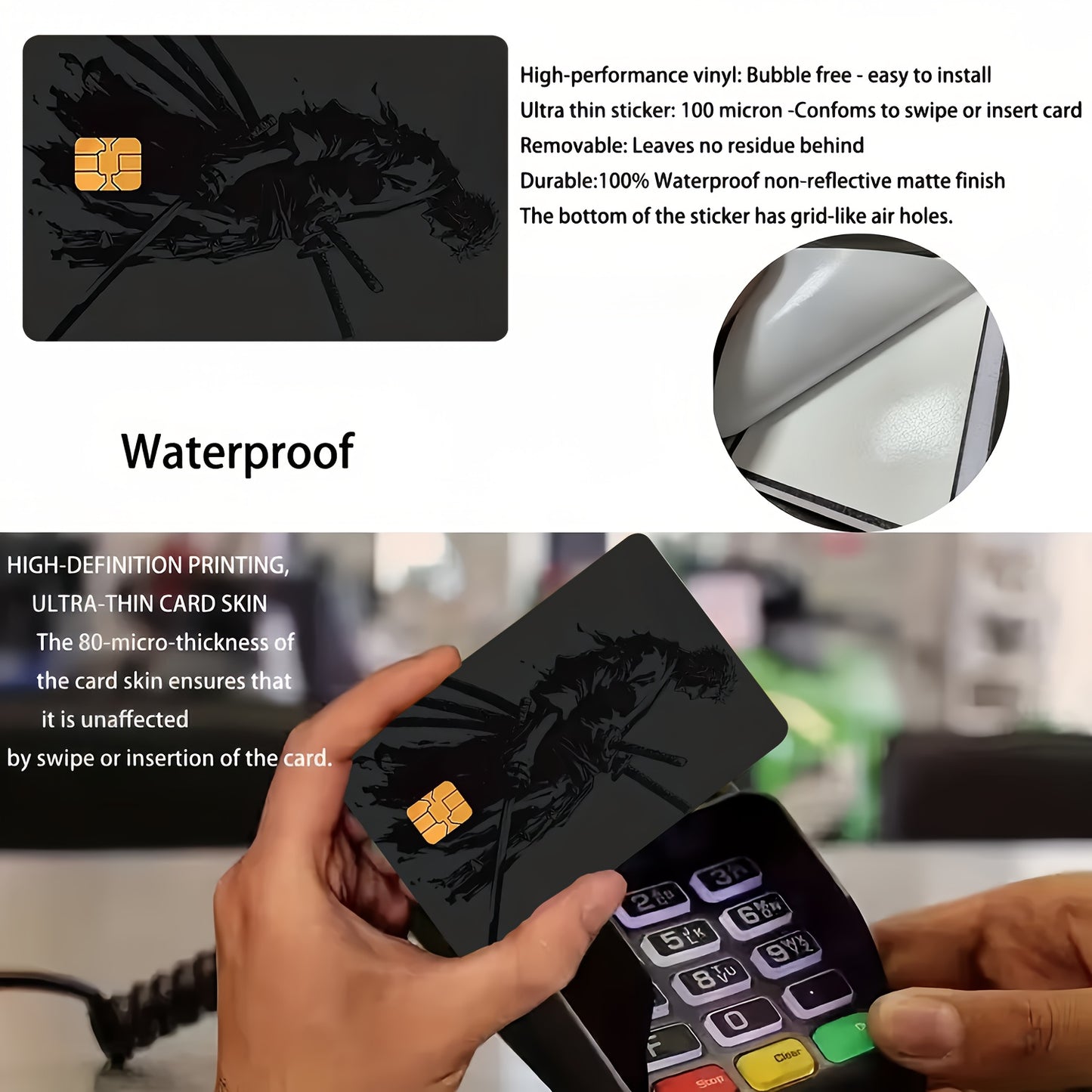 2pcs Cool Black Samurai Waterproof Vinyl Stickers, Ultra-Thin High-Quality Scratch-Resistant Card Skins for Credit/Debit Cards & ID Cards - Self-Adhesive Removable, Ideal Gift For Men & Women, Card Holder, Card Protector