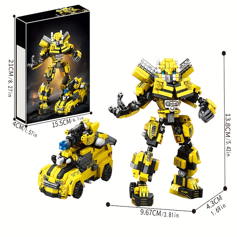 1 Set (2-in-1) Building Blocks Car Model Kit with Transforming Robot/Car - Heavy-Duty ABS Construction, Challenging Building Blocks Set with Moving Parts, Yellow & Black Building System with Clear Display Mode - STEM Learning