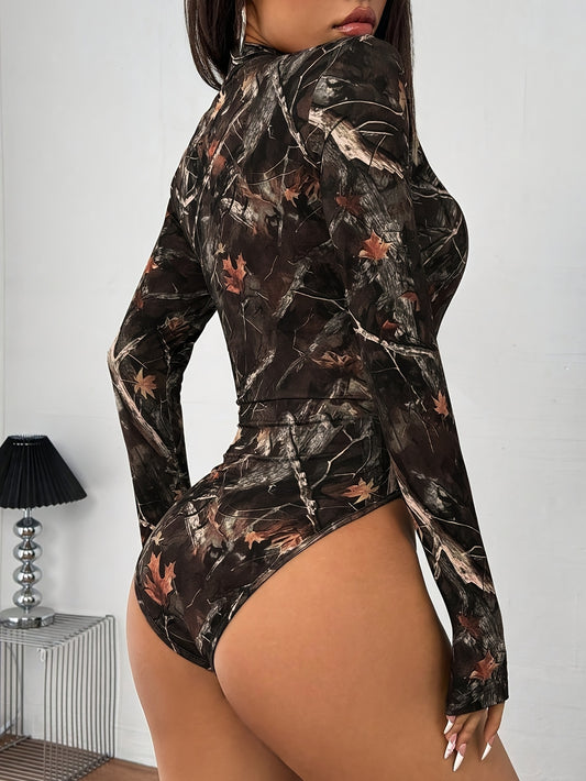 Sexy Bodycon Stand Collar Zipper Long Sleeve Shaper, Suitable for Spring/Summer/Autumn