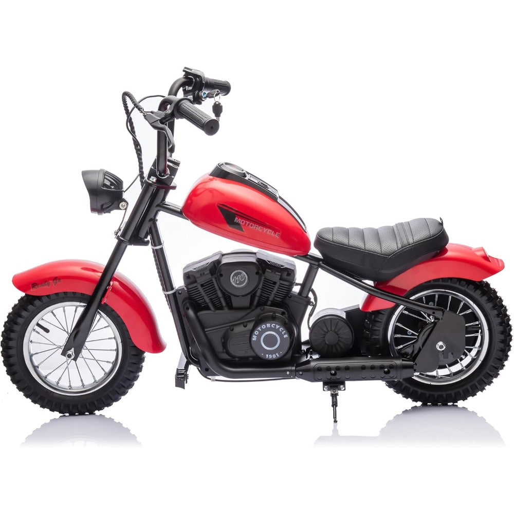 Children's Electric Dirt Bike 24V, Maximum Load Capacity 150 Lbs, 15 Mph Speed, Chain Drive Motor with 12-inch Pneumatic Tires, Handbrake and Shock Absorbers, LED Lights, Battery Indicator, Suitable for Boys and Girls Ride on