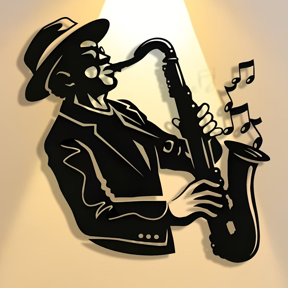 2D Flat, 1pc Exquisite Saxophone Metal Plaque, Elegant Minimalist Christmas Art Design, Wall Decor Craft, Suitable for Office, Home Living Room, Bedroom, Patio, Kitchen, Courtyard Wall, Shop Lobby Hanging, Cafe, Ballroom and