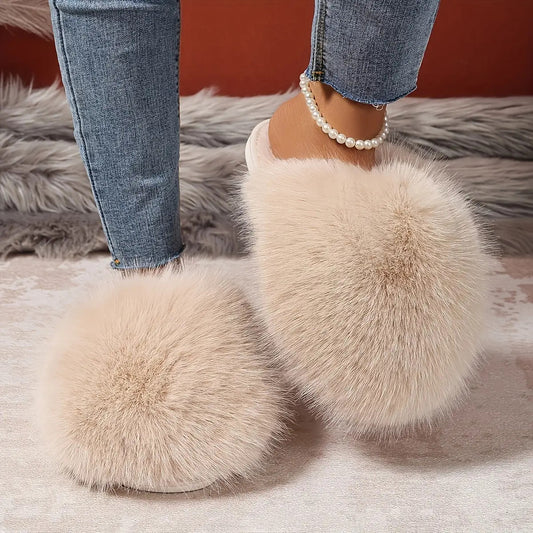 Women'S House Slipper, Indoor Slipper For Women, Slip-on Shoe For Women, Elegant Plush Furry Slippers With Non-slip Rubber Sole, Soft Warm Lining & Cozy Closed-toe Design, Korean Style Slip-on Slippers For Home, Office, Casua