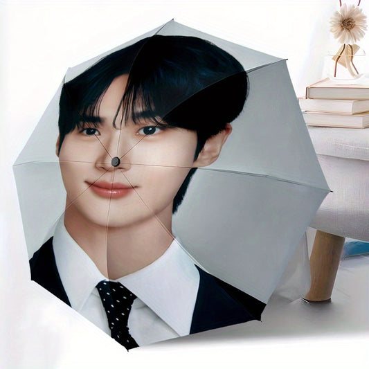 Korean Actor-Inspired Automatic Folding Umbrella - 8-Rib Durable Design, Portable Travel Umbrella with Vibrant Character Artwork, Compact & Lightweight for Commuting, Beach, or Holiday Gifts, Umbrella for Travel, Commuting Ac