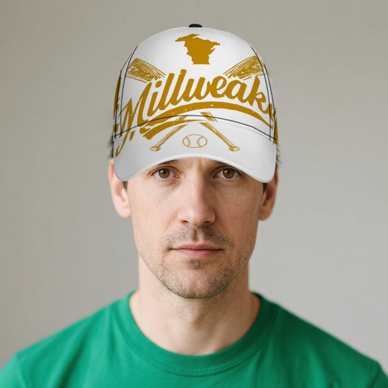 1pc Milwaukee Baseball Cap - Adjustable Snapback Hat with Full-Body Design, Vibrant Golden "Milwaukee" Emblem Print, Perfect for Sports, Running & Street Fashion, Polyester Material, Baseball Cap